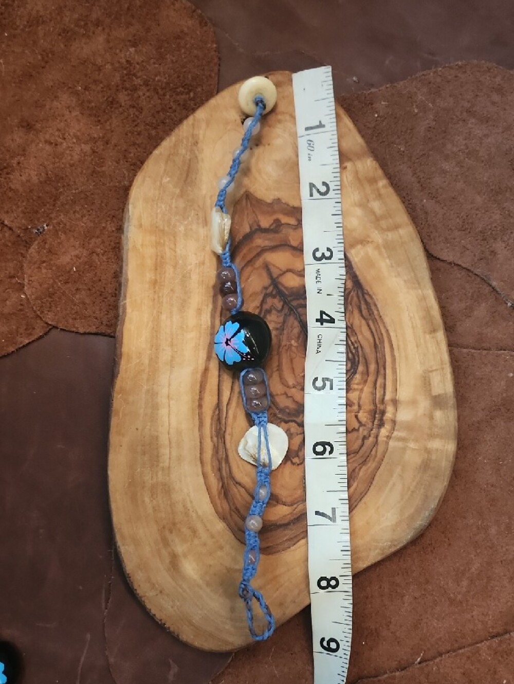 (Set Of 3) Handmade Blue Flower Pendant Necklace, Bracelet, Anklet Set. - Picture 7 of 13